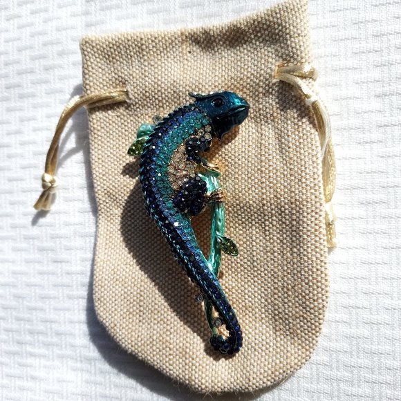 Blue Rhinestone Lizard Pin Broach - Picture 2 of 2